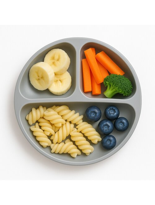 Farfurie Compartimentată Bocioland Silicon 3 Compartimente Ventuze BPA Free 6-36 Luni Gray