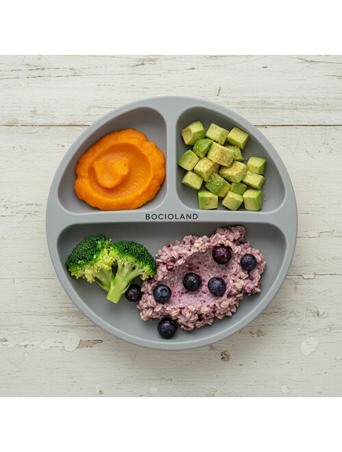 Farfurie Compartimentată Bocioland Silicon 3 Compartimente Ventuze BPA Free 6-36 Luni Gray