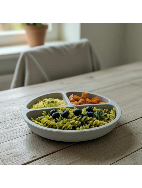 Farfurie Compartimentată Bocioland Silicon 3 Compartimente Ventuze BPA Free 6-36 Luni Gray