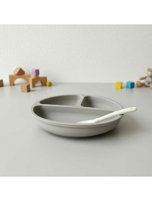 Farfurie Compartimentată Bocioland Silicon 3 Compartimente Ventuze BPA Free 6-36 Luni Gray