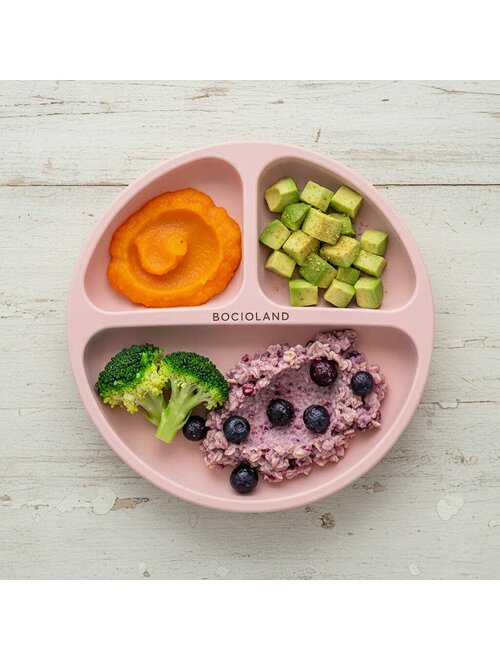 Farfurie Compartimentată Bocioland Silicon 3 Compartimente Ventuze BPA Free 6-36 Luni Pink