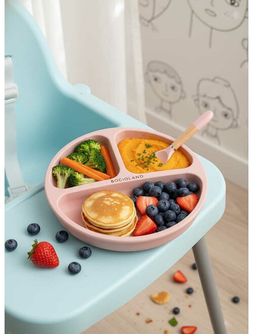 Farfurie Compartimentată Bocioland Silicon 3 Compartimente Ventuze BPA Free 6-36 Luni Pink