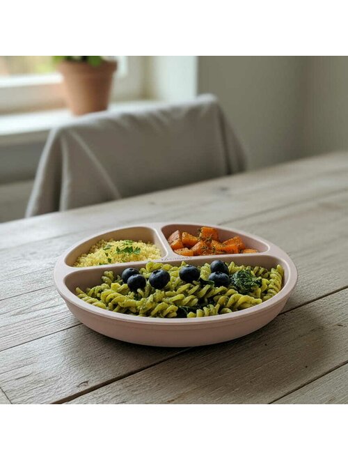 Farfurie Compartimentată Bocioland Silicon 3 Compartimente Ventuze BPA Free 6-36 Luni Pink