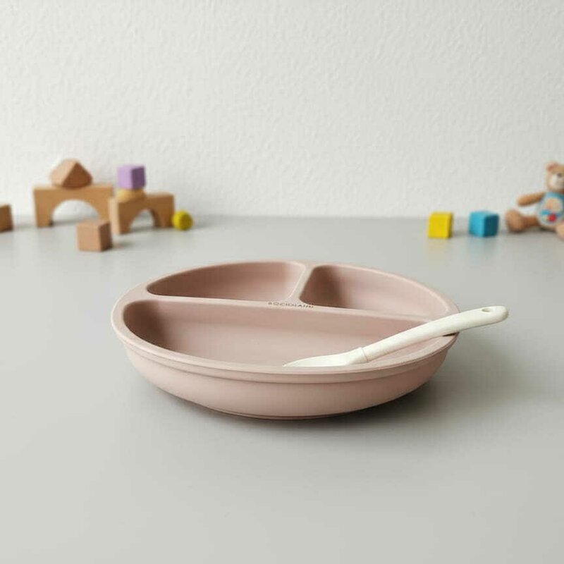 Farfurie compartimentata, Bocioland, Rotunda, Cu 3 compartimente, Fara BPA, 6-36 luni, Pink
