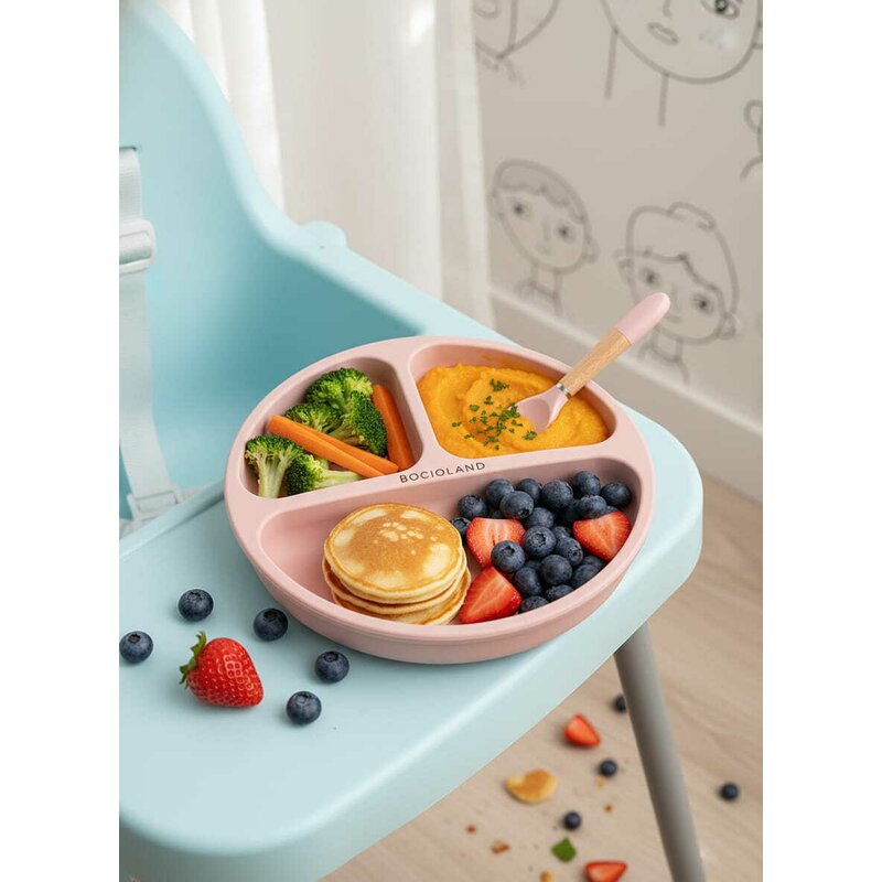 Farfurie compartimentata, Bocioland, Rotunda, Cu 3 compartimente, Fara BPA, 6-36 luni, Pink