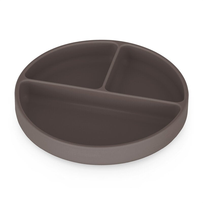 Farfurie compartimentata, Petite&Mars, Take&Match, Din silicon, Rotunda, Cu ventuza si 3 compartimente, Adecvata pentru masina de spalat vase si microunde, Nu absoarbe mirosuri, Fara BPA, 500 ml, 6 luni+, Bitter Cocoa, Maro