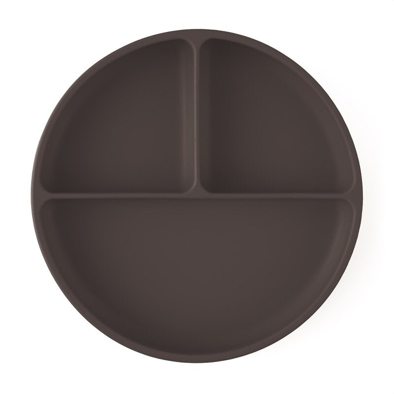 Farfurie compartimentata, Petite&Mars, Take&Match, Din silicon, Rotunda, Cu ventuza si 3 compartimente, Adecvata pentru masina de spalat vase si microunde, Nu absoarbe mirosuri, Fara BPA, 500 ml, 6 luni+, Bitter Cocoa, Maro