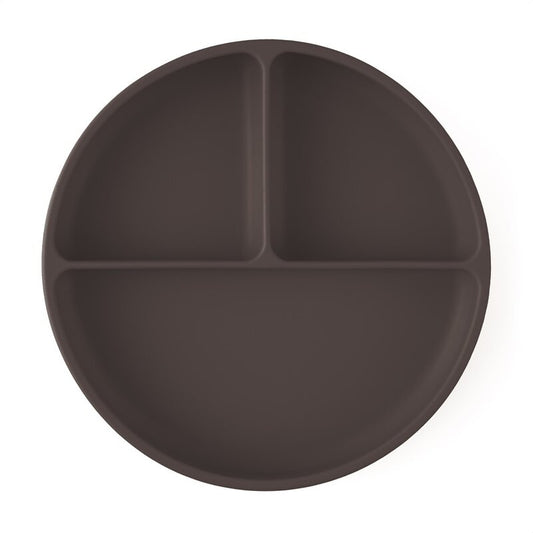 Farfurie compartimentata, Petite&Mars, Take&Match, Din silicon, Rotunda, Cu ventuza si 3 compartimente, Adecvata pentru masina de spalat vase si microunde, Nu absoarbe mirosuri, Fara BPA, 500 ml, 6 luni+, Bitter Cocoa, Maro