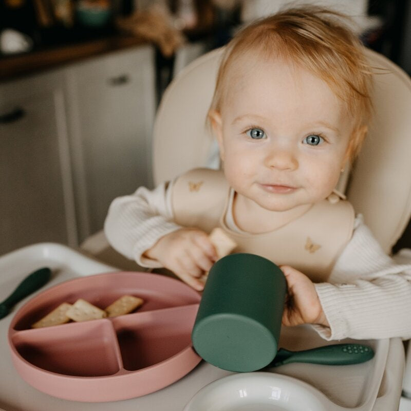 Farfurie compartimentata, Petite&Mars, Take&Match, Din silicon, Rotunda, Cu ventuza si 3 compartimente, Adecvata pentru masina de spalat vase si microunde, Nu absoarbe mirosuri, Fara BPA, 500 ml, 6 luni+, Sweet Pea, Verde