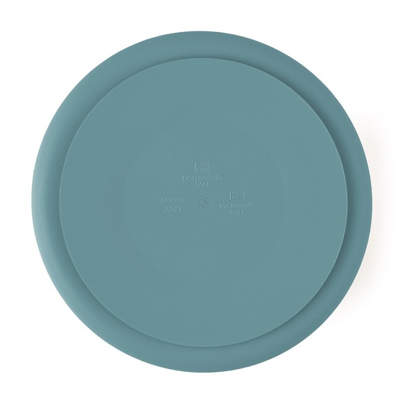 Farfurie compartimentata, Petite&Mars, Take&Match, Din silicon, Rotunda, Cu ventuza si 3 compartimente, Adecvata pentru masina de spalat vase si microunde, Nu absoarbe mirosuri, Fara BPA, 500 ml, 6 luni+, Frosted Sky, Albastru