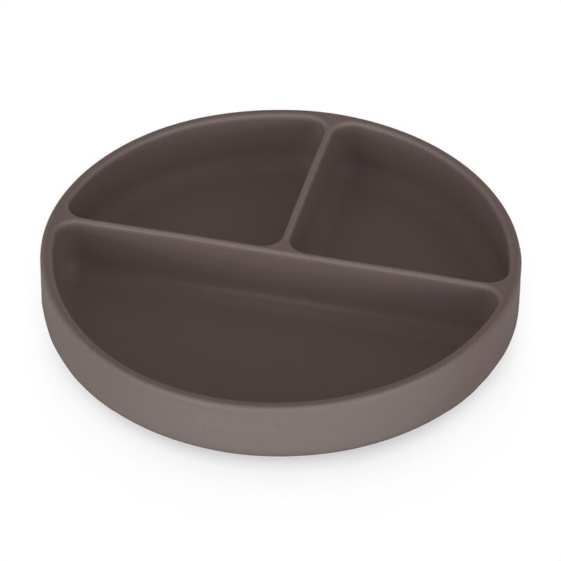 Farfurie compartimentata, Petite&Mars, Take&Match, Din silicon, Rotunda, Cu ventuza si 3 compartimente, Adecvata pentru masina de spalat vase si microunde, Nu absoarbe mirosuri, Fara BPA, 500 ml, 6 luni+, Bitter Cocoa, Maro