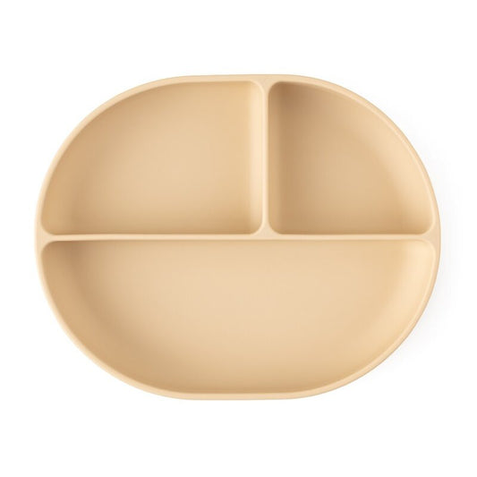 Farfurie compartimentata, Petite&Mars, Take&Match, Ovala, Cu ventuza si 3 compartimente, Silicon, Fara BPA, 630 ml, 6 luni+, Bej