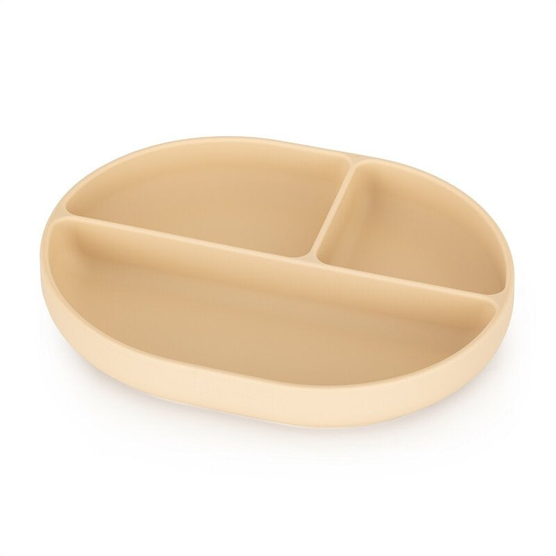 Farfurie compartimentata, Petite&Mars, Take&Match, Ovala, Cu ventuza si 3 compartimente, Silicon, Fara BPA, 630 ml, 6 luni+, Bej