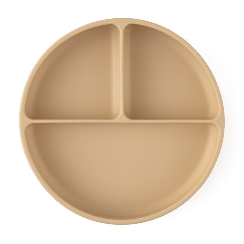 Farfurie compartimentata, Petite&Mars, Take&Match, Rotunda, Cu ventuza si 3 compartimente, Silicon, Fara BPA, 500 ml, 6 luni+, Bej