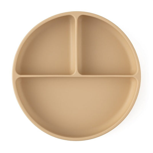 Farfurie compartimentata, Petite&Mars, Take&Match, Rotunda, Cu ventuza si 3 compartimente, Silicon, Fara BPA, 500 ml, 6 luni+, Bej