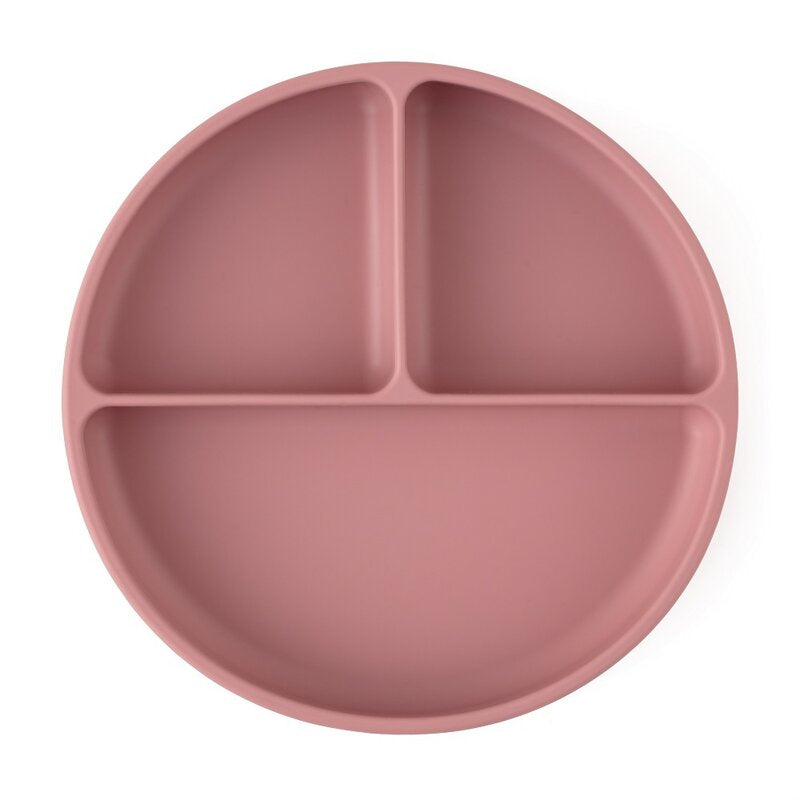 Farfurie compartimentata, Petite&Mars, Take&Match, Rotunda, Cu ventuza si 3 compartimente, Silicon, Fara BPA, 500 ml, 6 luni+, Roz