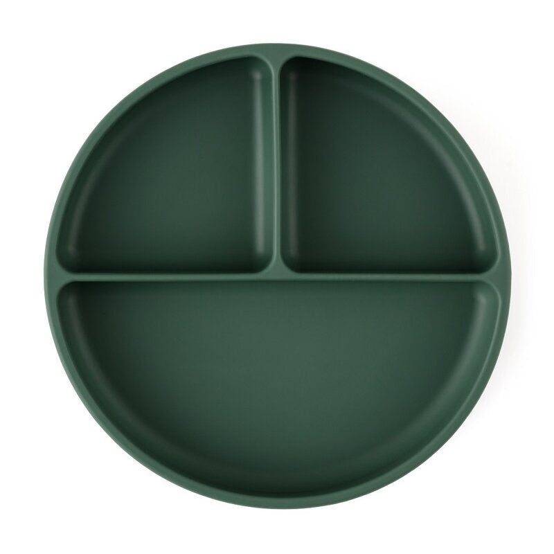 Farfurie compartimentata, Petite&Mars, Take&Match, Rotunda, Cu ventuza si 3 compartimente, Silicon, Fara BPA, 500 ml, 6 luni+, Verde
