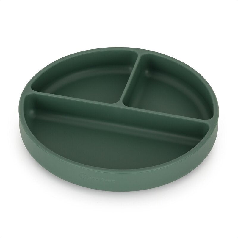 Farfurie compartimentata, Petite&Mars, Take&Match, Rotunda, Cu ventuza si 3 compartimente, Silicon, Fara BPA, 500 ml, 6 luni+, Verde