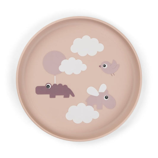 Farfurie Done by Deer Foodie Happy Clouds Powder cu design Croco, Ozzo si Birdee printre nori