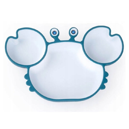 Farfurie, Giligums, Crab Premium, Cu 3 compartimente, Cu ventuza, Din silicon, Fara BPA, 6 luni+, Alb/Turcoaz