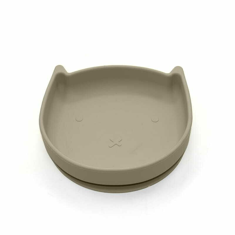 Farfurie in forma de pisicuta, Bocioland, Cu ventuze, Silicon, Fara BPA, 6-36 luni, Dark Beige