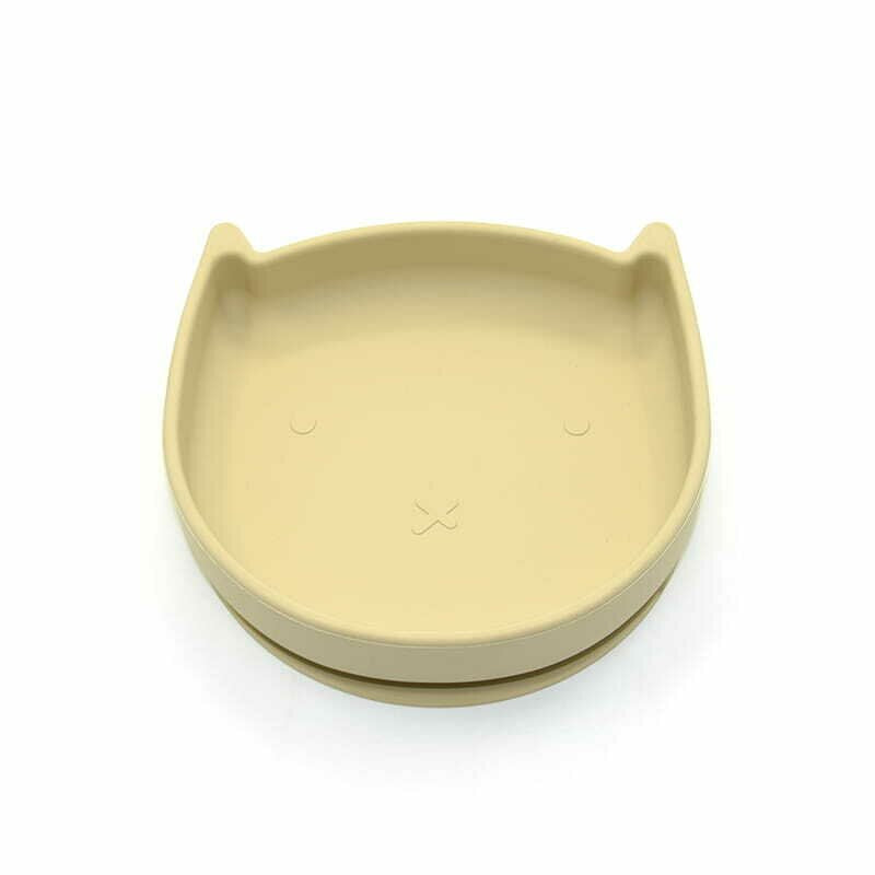 Farfurie in forma de pisicuta, Bocioland, Cu ventuze, Silicon, Fara BPA, 6-36 luni, Light Beige