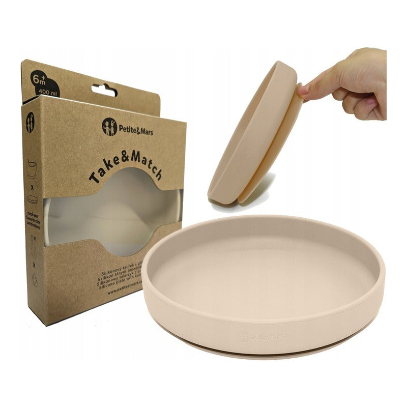 Farfurie, Petite&Mars, Take&Match, Din silicon, Cu ventuza, Fara BPA, 6 luni+, 400 ml, Bej