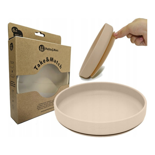 Farfurie, Petite&Mars, Take&Match, Din silicon, Cu ventuza, Fara BPA, 6 luni+, 400 ml, Bej