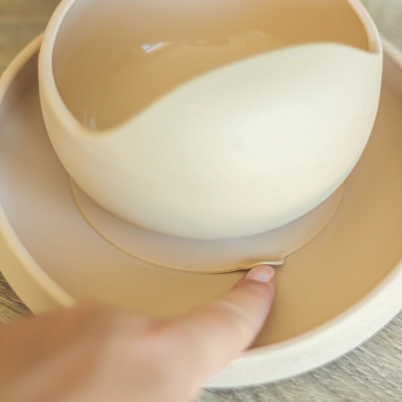 Farfurie, Petite&Mars, Take&Match, Din silicon, Cu ventuza, Fara BPA, 6 luni+, 400 ml, Bej