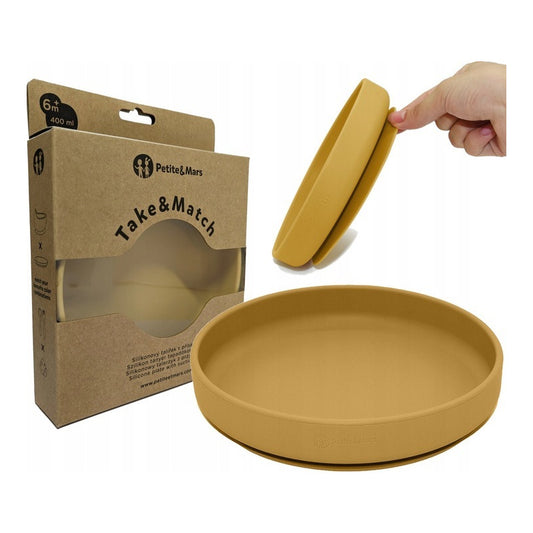 Farfurie, Petite&Mars, Take&Match, Din silicon, Cu ventuza, Fara BPA, 6 luni+, 400 ml, Ocru
