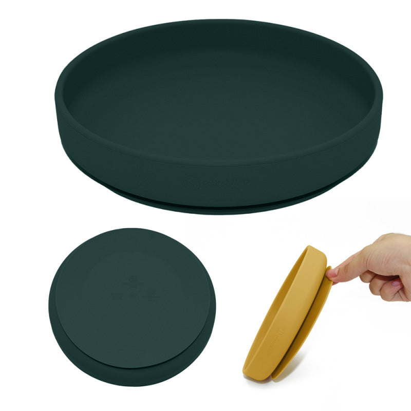 Farfurie, Petite&Mars, Take&Match, Din silicon, Cu ventuza, Fara BPA, 6 luni+, 400 ml, Verde Inchis