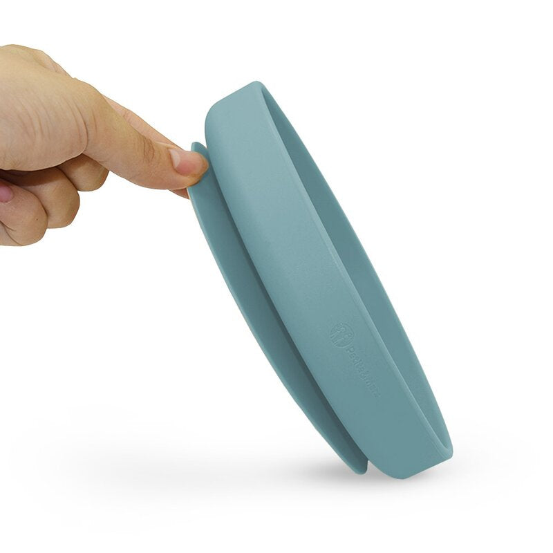 Farfurie, Petite&Mars, Take&Match, Din silicon, Cu ventuza, Fara BPA, Adecvata pentru masina de spalat vase si microunde, Nu absoarbe mirosuri, 6 luni+, 400 ml, Frosted Sky, Albastru