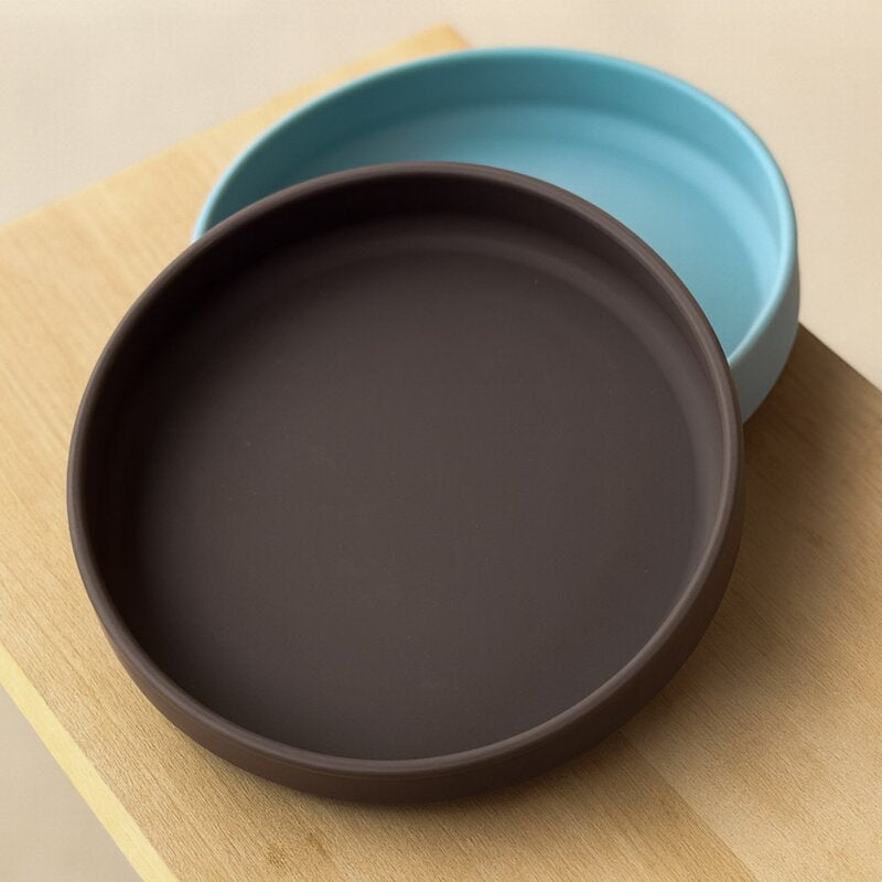 Farfurie, Petite&Mars, Take&Match, Din silicon, Cu ventuza, Fara BPA, Adecvata pentru masina de spalat vase si microunde, Nu absoarbe mirosuri, 6 luni+, 400 ml, Frosted Sky, Albastru