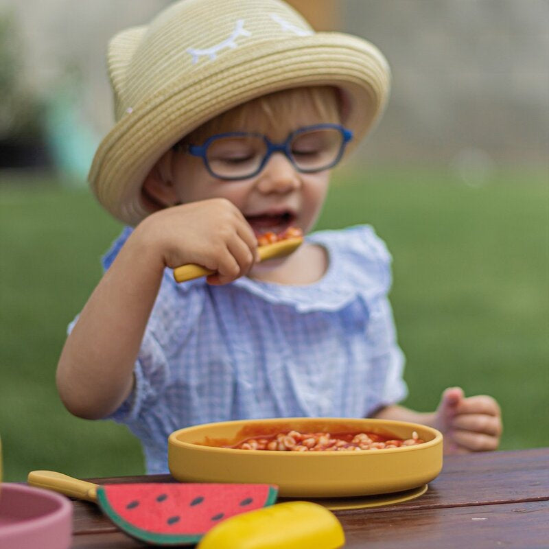 Farfurie, Petite&Mars, Take&Match, Din silicon, Cu ventuza, Fara BPA, Adecvata pentru masina de spalat vase si microunde, Nu absoarbe mirosuri, 6 luni+, 400 ml, Frosted Sky, Albastru