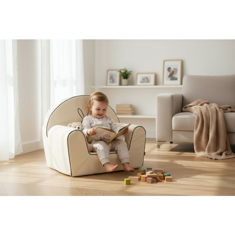 Fotoliu din burete, Bubaba, Bunny, Pentru copii, 9 luni-5 ani, White