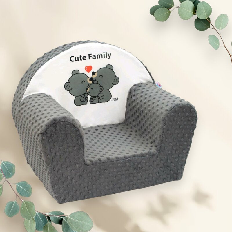 Fotoliu din burete, New Baby, Cute Family, Pentru copii, Din tesatura minky, 9 luni - 5 ani, Cu Husa detasabila, Gray