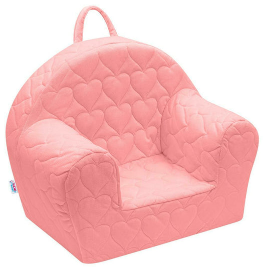 Fotoliu din burete, New Baby, Hearts, Pentru copii, Cu buzunar lateral, Din tesatura de catifea, Cu Husa detasabila, Din materiale certificate Oeko Tex Standard 100, 9 luni - 5 ani, Pink