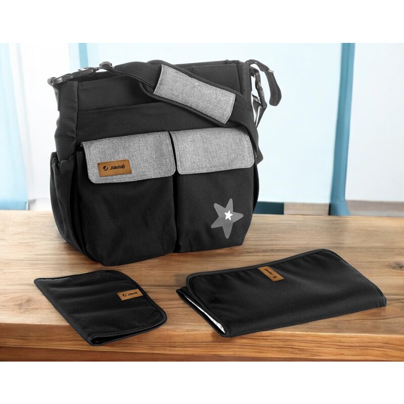 Geanta pentru mamici, Jane, Cu 2 buzunare exterioare, Cu multiple compartimente, Cu saltea de infasat inclusa, 44 x 34 cm, Conform cu standardul de securitate europeana EN 71-3:2019, Soil