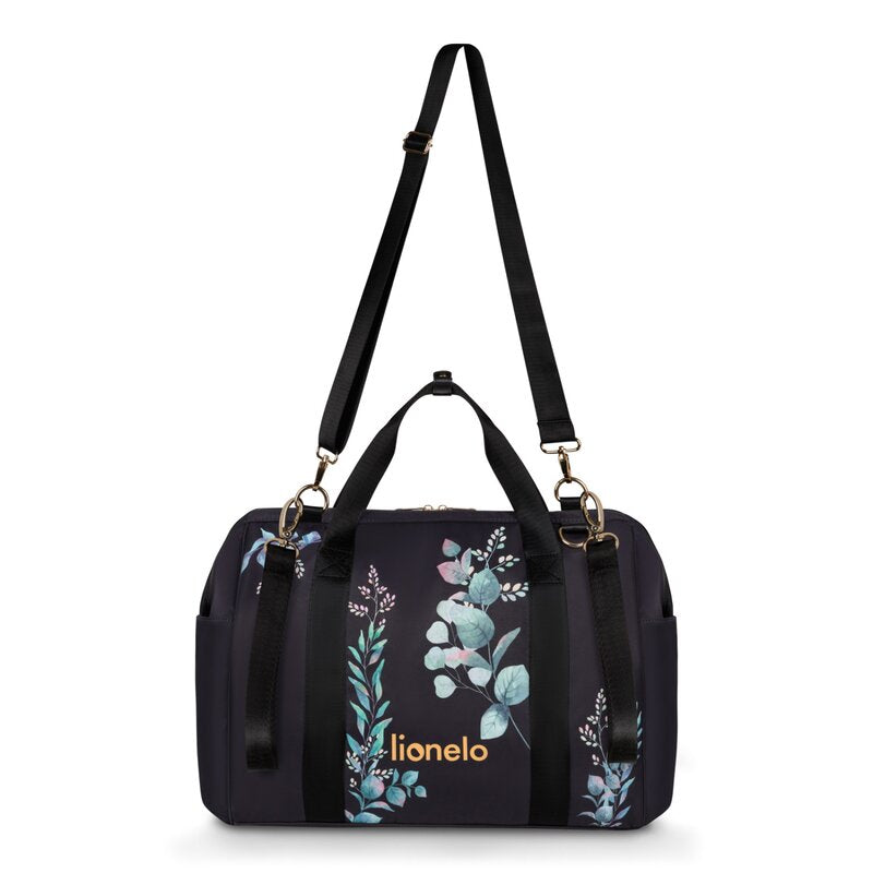 Geanta pentru mamici Lionelo Ida Negru cu imprimeu floral – geanta purtata pe umar
