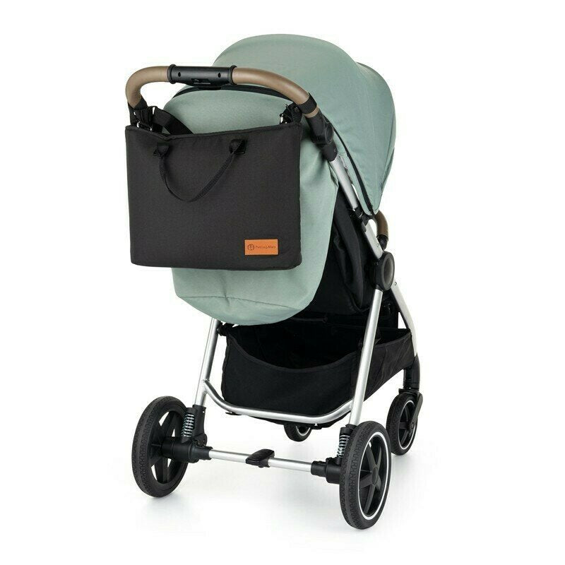 Geanta pentru mamici, Petite&Mars, Impermeabila, Cu 4 compartimente, 45 x 30 x 12 cm, Negru