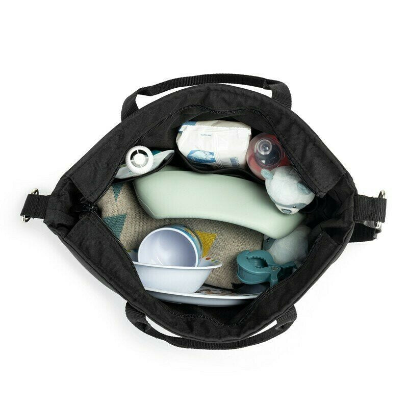 Geanta pentru mamici, Petite&Mars, Impermeabila, Cu 4 compartimente, 45 x 30 x 12 cm, Negru
