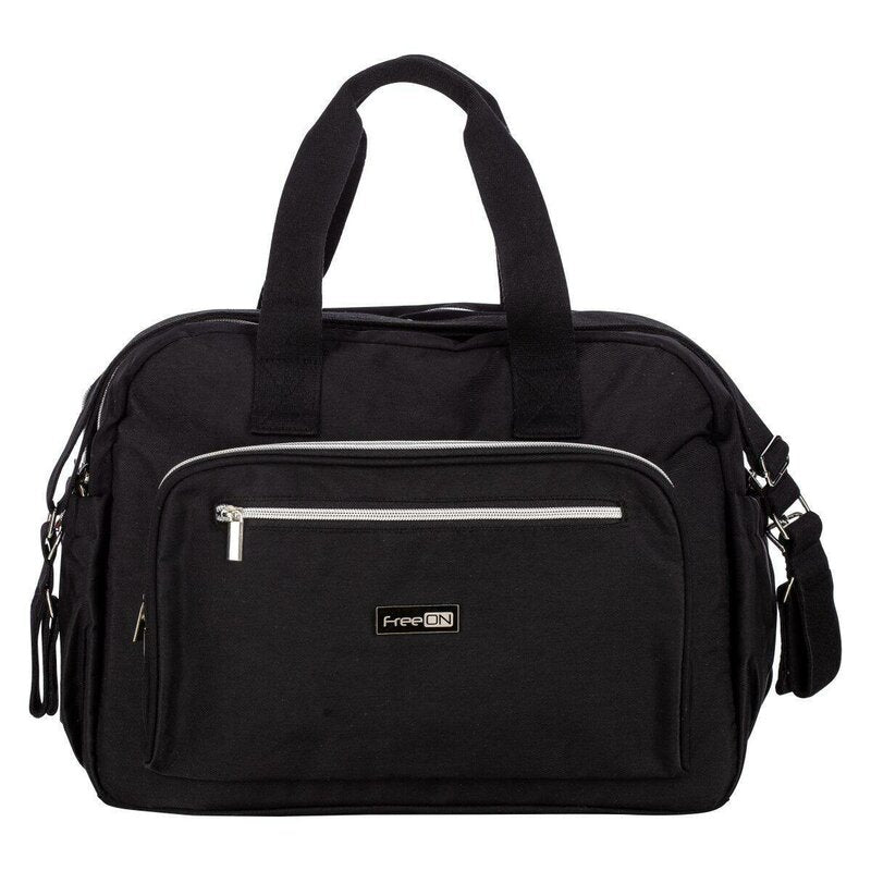 Geanta pentru scutece, FreeON, Style, Impermbeabila, Cu multiple buzunare, Dimensiune compacta, 39x32x18 cm, Black