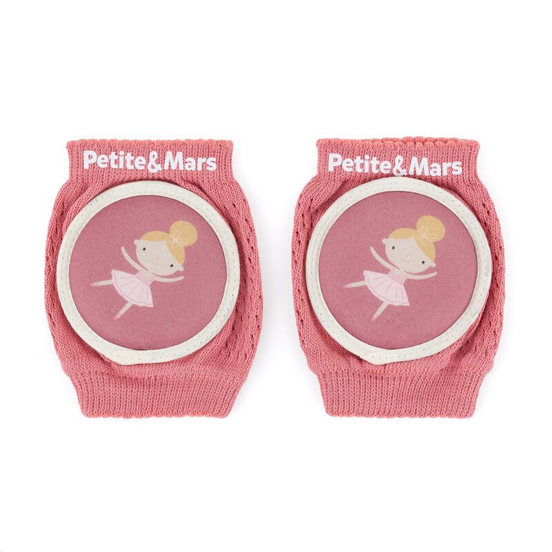Genunchiere cu pernute, Petite&Mars, Cu elastic, Material respirabil, Stratul antiderapant, 13x10 cm, 6 luni+, Roz