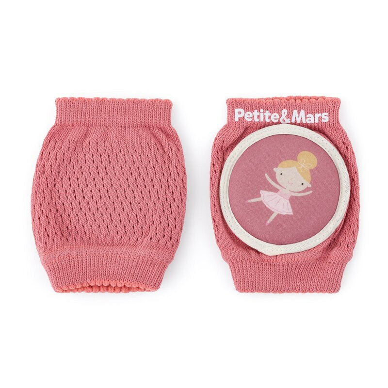 Genunchiere cu pernute, Petite&Mars, Cu elastic, Material respirabil, Stratul antiderapant, 13x10 cm, 6 luni+, Roz
