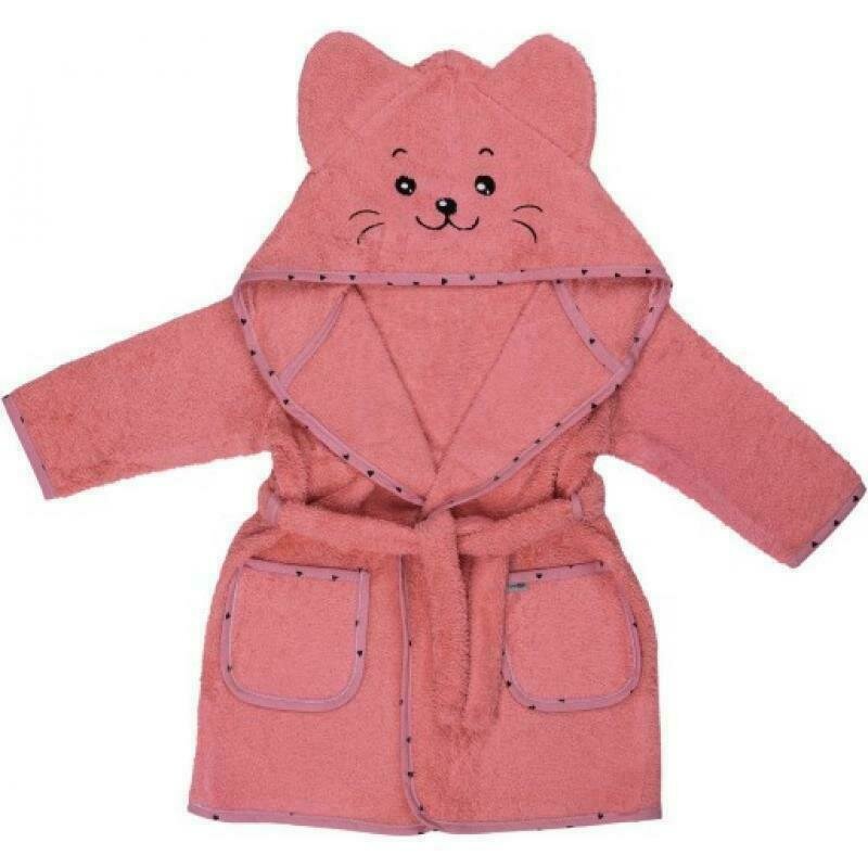 Halat de baie, Bubaba, Cu urechi Kitty, Cu buzunare, Cu cordon, 2 - 4 ani, Marime 98/104, Pink