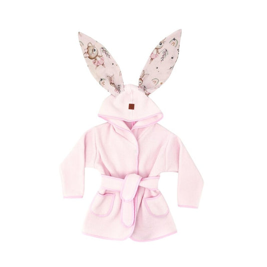 Halat de baie, MimiNu, Cu urechi, 6 - 24 luni, Moale, Cu buzunare, Cu cordon, Din bumbac si thermo fleece, Materiale certificate Oeko Tex Standard 100, Design, Little Ballerina Pink