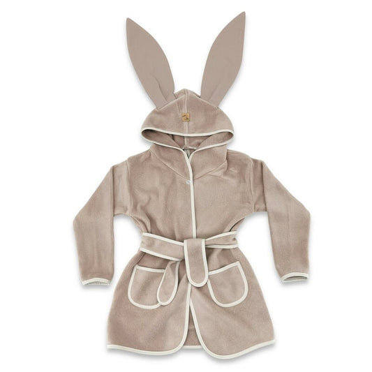 Halat de baie, Qmini, Cu urechi, S, 6 - 24 luni Moale, Cu buzunare, Cu cordon, Din tricot termo-terry din bambus, Materiale certificate Oeko Tex Standard 100, Mocha