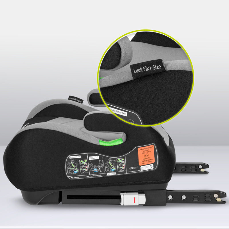 Inaltator auto, Lionelo, Luuk Fix I-size, 125- 150 cm, Instalare cu sistem Isofix si centura de prindere, Cu husa detasabila, Conform cu standardul european de securitate ECE R129, Gri