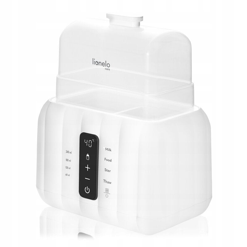 Incalzitor biberoane, Lionelo, ThermUp Duo, 6 moduri de operare, Incalzire, Pastrare temperatura, Decongelare, Senzor pentru temperatura, Oprire automata, Panou tactil, Pentru 2 biberoane simultan, fara BPA, Alb