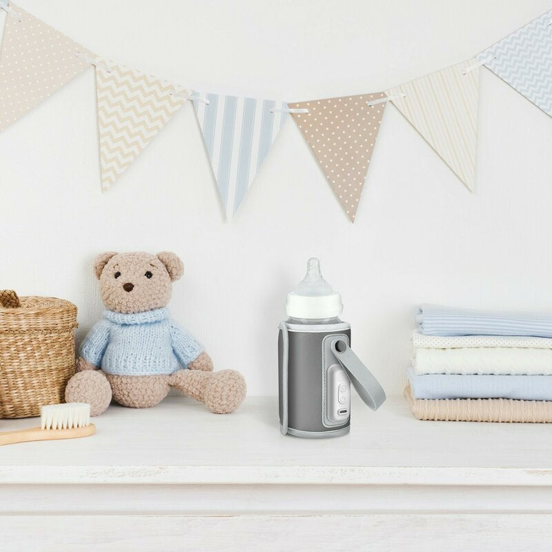 Incalzitor biberoane, Lionelo, ThermUp Go, Portabil, Temperatura constanta pana la 24 h, Incarcare USB, Gri